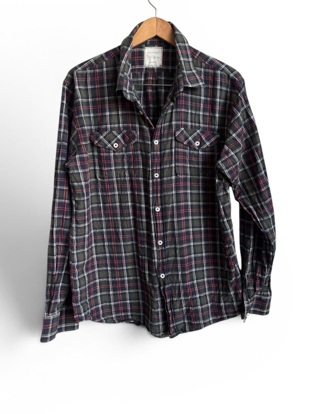 Billy Reid Plaid Flannel Shirt Men'S Standard Fit Cotton Button Front XL